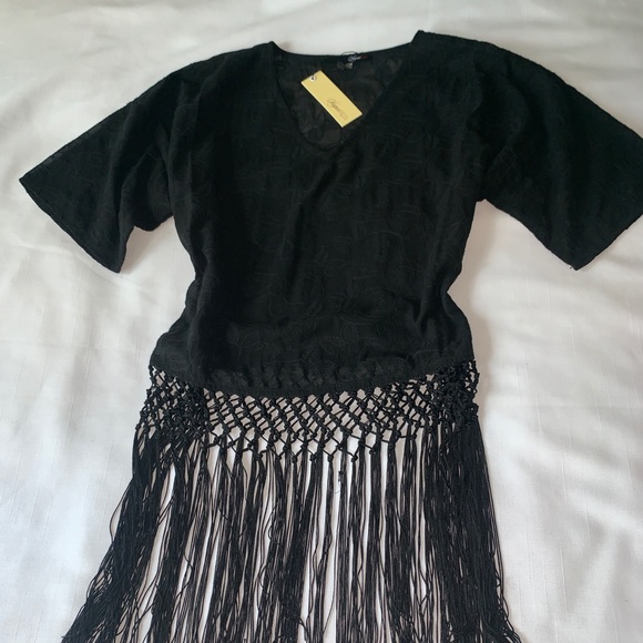 Sugarlips Tops - NWT fun black sheer blouse with fringe, XS & M